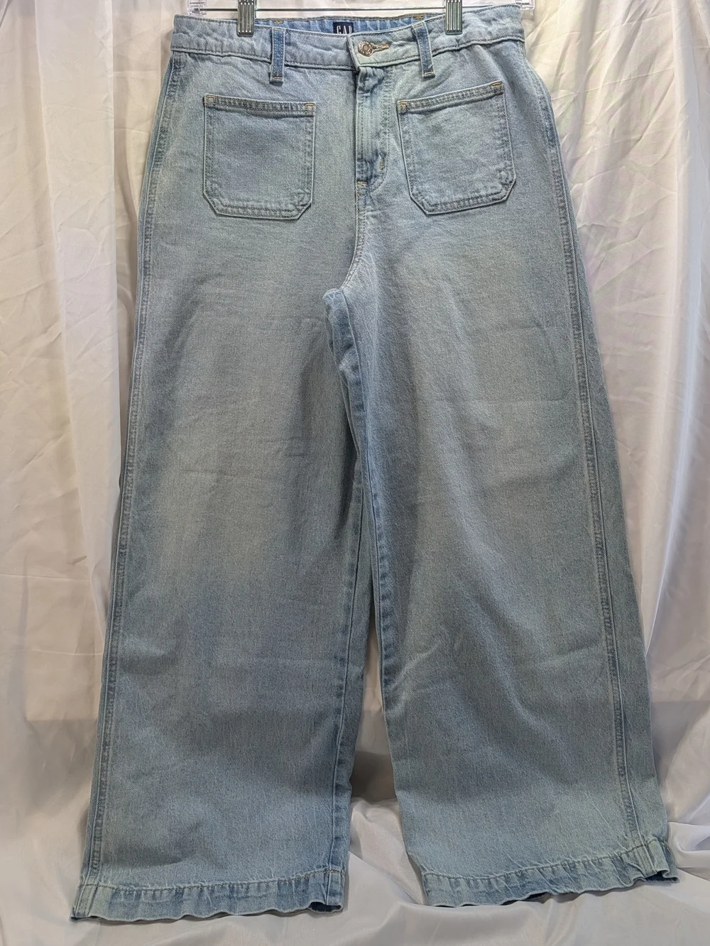 GAP Kids Patch Pocket Front Light Wash Wide Leg Girl's Jeans Size 18